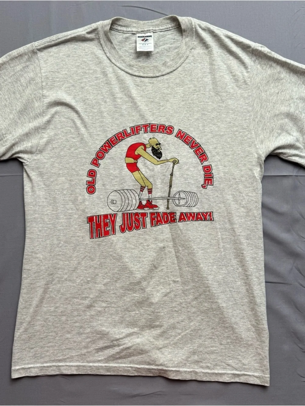 Vintage Jerzees Gray Heavyweight Blend Old Powerlifters Graphic Men's T-Shirt‎ M